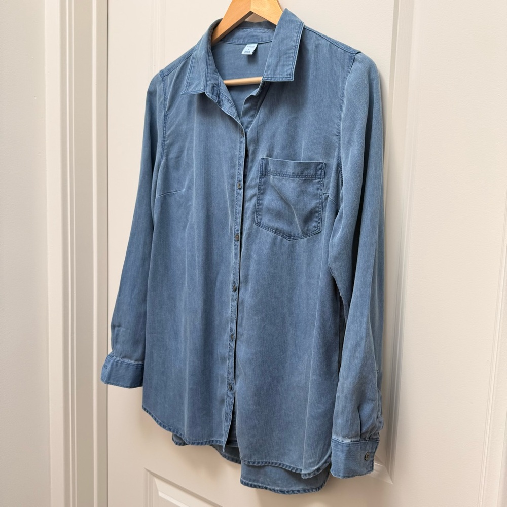 Old Navy Tencel Button-Up Long Sleeve Shirt Blue NWT Size M - Picture 3 of 9